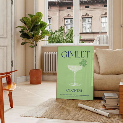 space stylish Gimlet Cocktail poster vibrant green sleek gray backdrop eye wall art perfect enthusiasts unique gift framed print unframed artwork decor