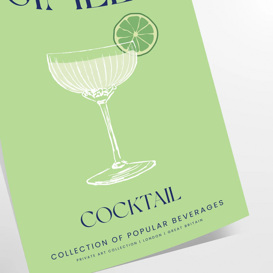 space stylish Gimlet Cocktail poster vibrant green sleek gray backdrop eye wall art perfect enthusiasts unique gift framed print unframed artwork decor