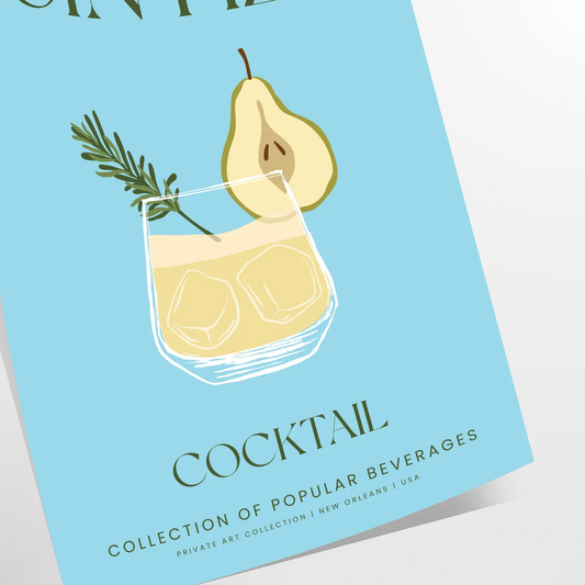 space stunning Gin Fizz Cocktail Art Poster vibrant green gray tones captivating wall perfect kitchen bar ideal gift lovers versatile sizes A4 cm A0