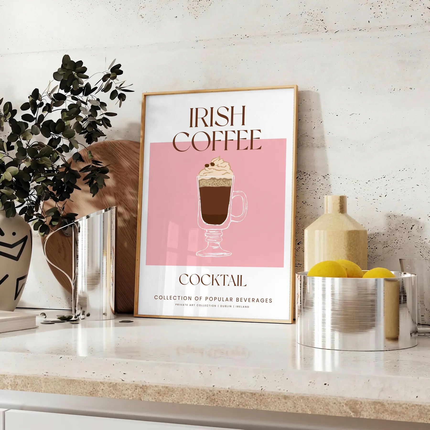 space Irish Coffee Cocktail Poster rich brown vibrant orange tones artwork perfect wall art gift lovers setting stunning print room A4 cm A0