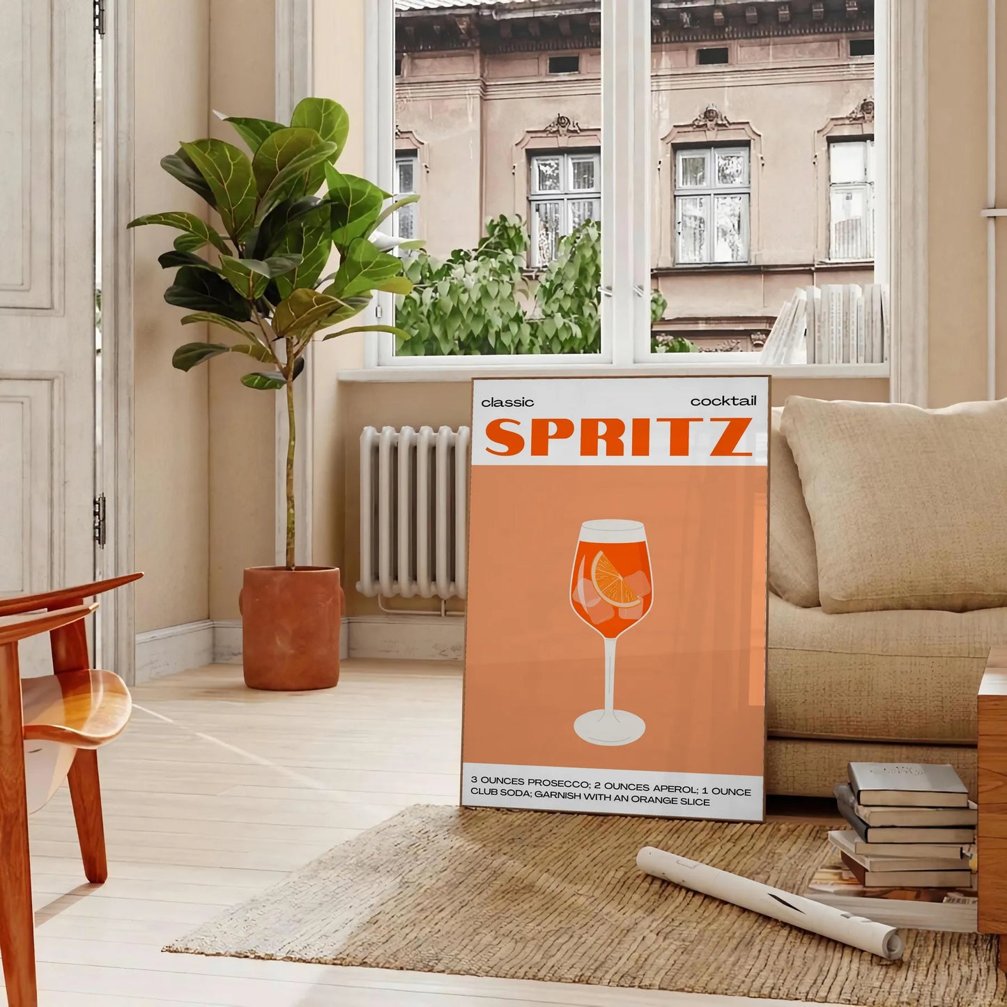 space stunning Cocktail Spritz poster vibrant orange hues sleek black backdrop wall art unique gift artwork touch sophistication room decor unframed selections