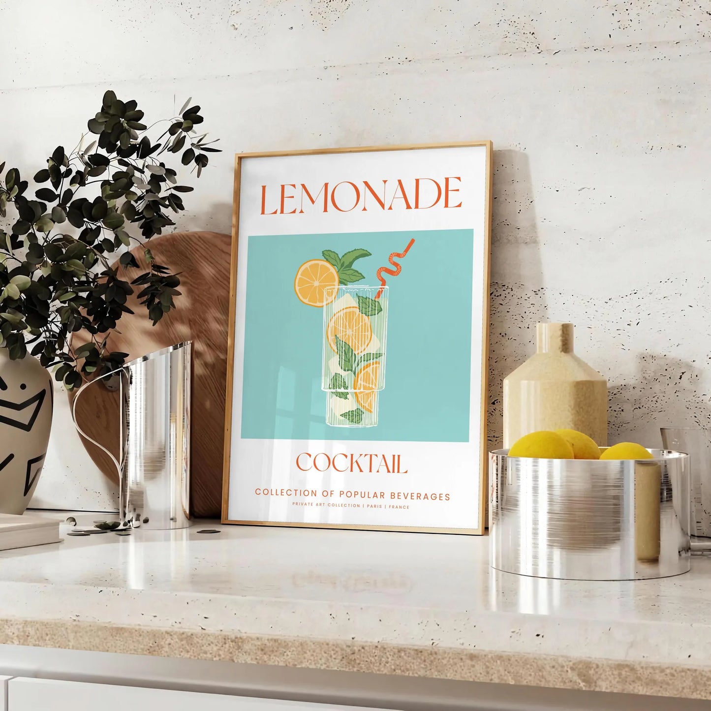 splash citrus charm decor Lemonade Cocktail Poster vibrant green orange hues print refreshing addition space wall art gift various sizes A4 cm A0
