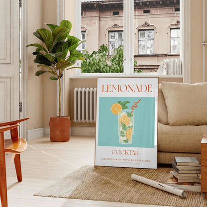 splash citrus charm decor Lemonade Cocktail Poster vibrant green orange hues print refreshing addition space wall art gift various sizes A4 cm A0