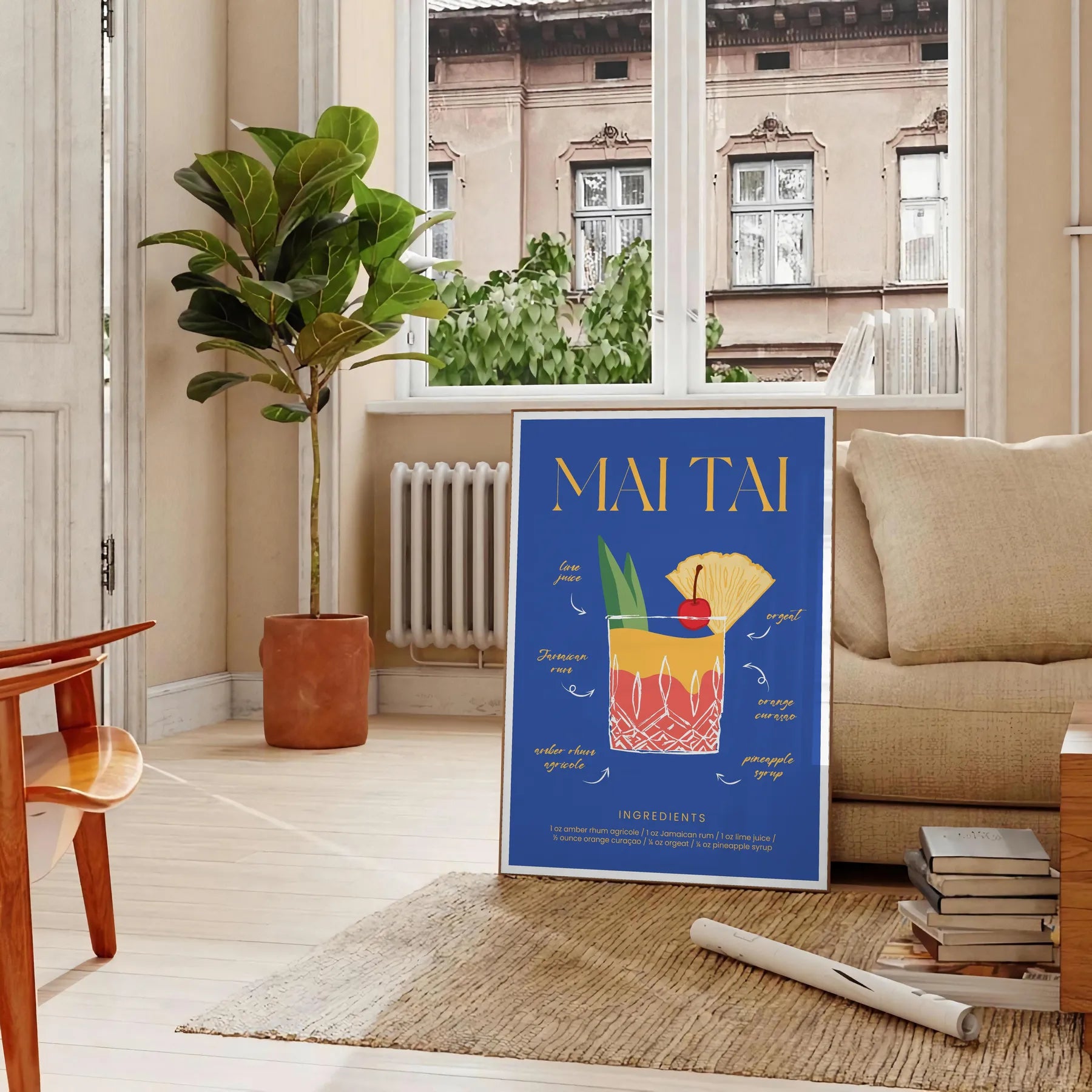 space vibrant Mai Tai cocktail poster refreshing green blue hues stunning wall art unique gift artwork lovers design enthusiasts standalone print option