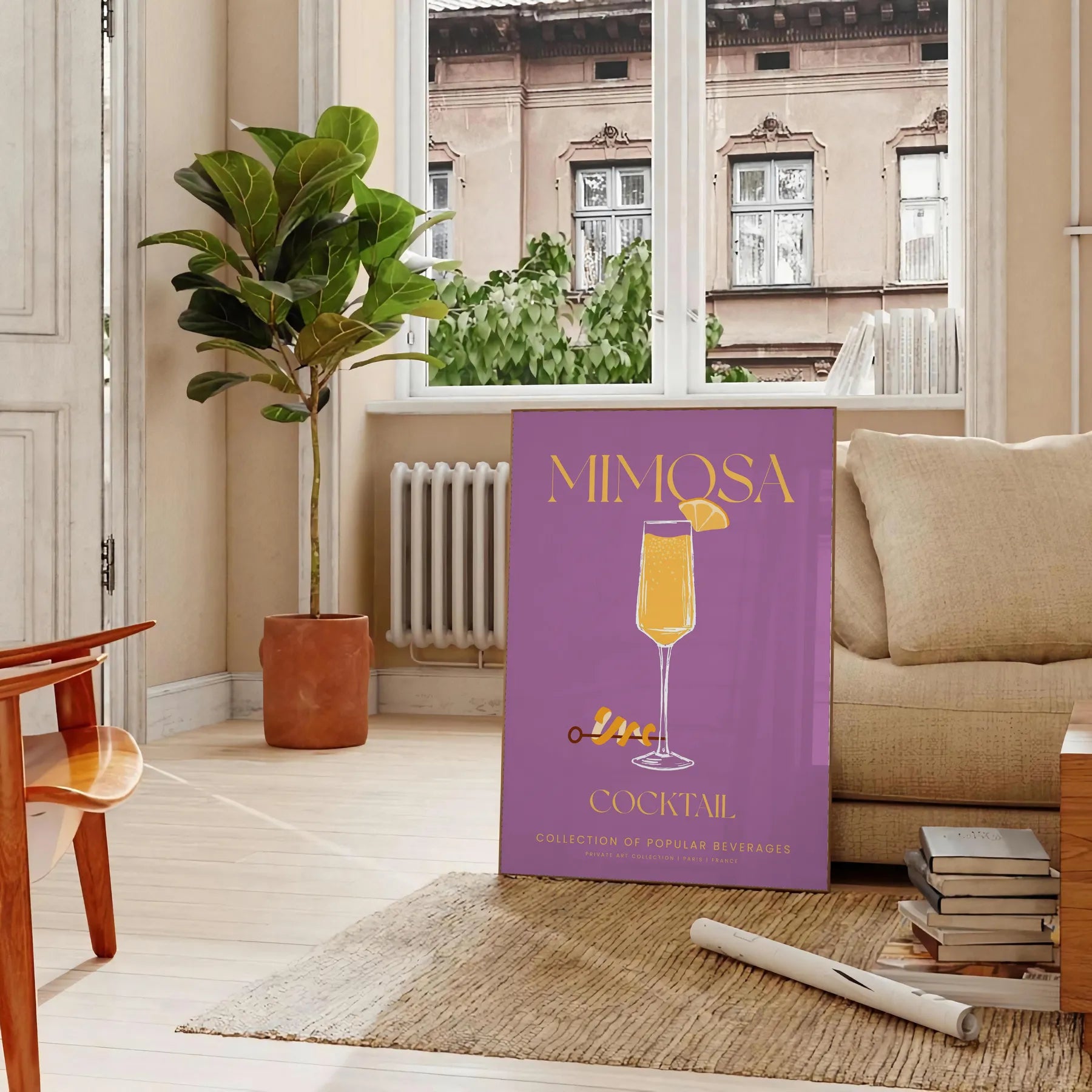 space vibrant Mimosa Cocktail Poster stunning blend yellow orange hues splash color room delightful gift sizes A4 cm A0 wall art today