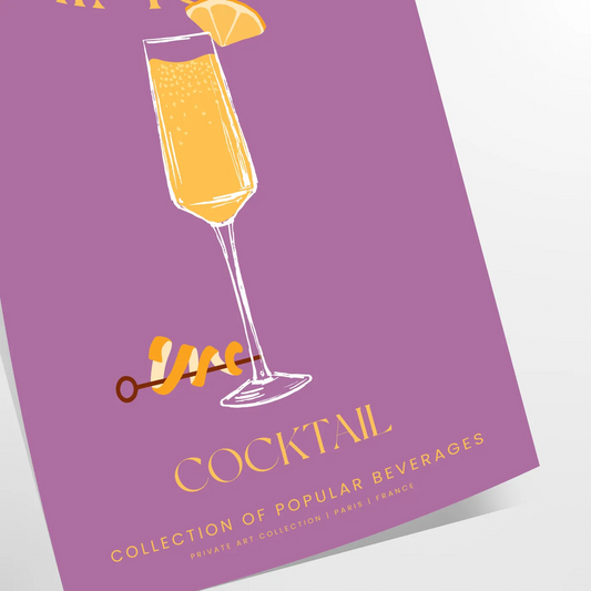 space vibrant Mimosa Cocktail Poster stunning blend yellow orange hues splash color room delightful gift sizes A4 cm A0 wall art today