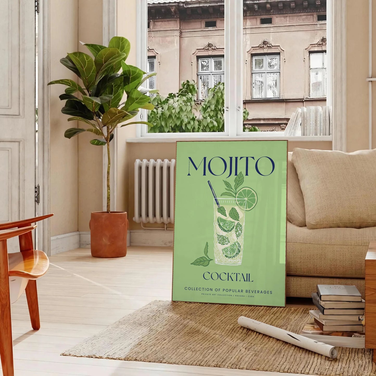 space stunning Mojito Cocktail poster elegant gray tones refreshing greens gift chic addition wall art collection splash flavor decor A4 cm A0 sizes